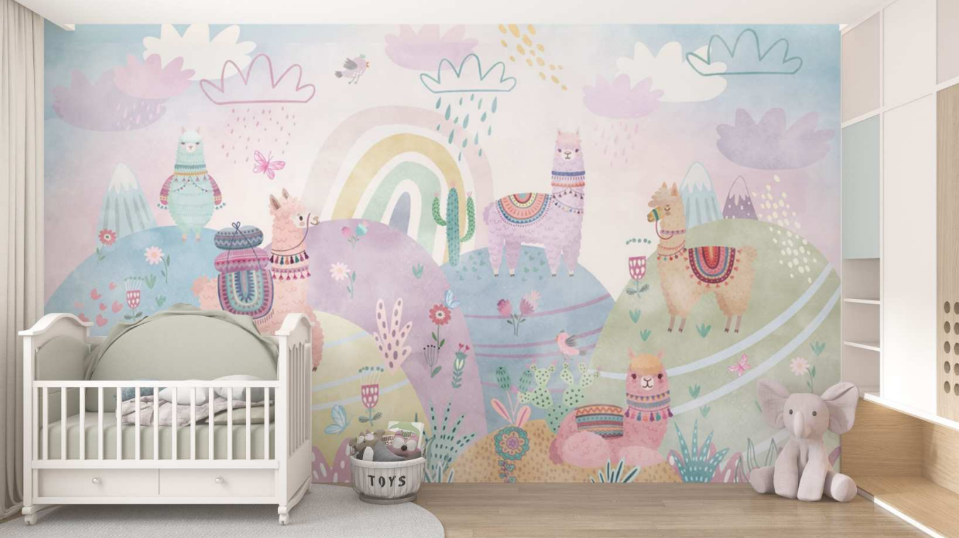 pastel llama rainbow meadow mural pastel llama rainbow meadow mural