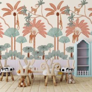 playful jungle canopy kids wallpaper
